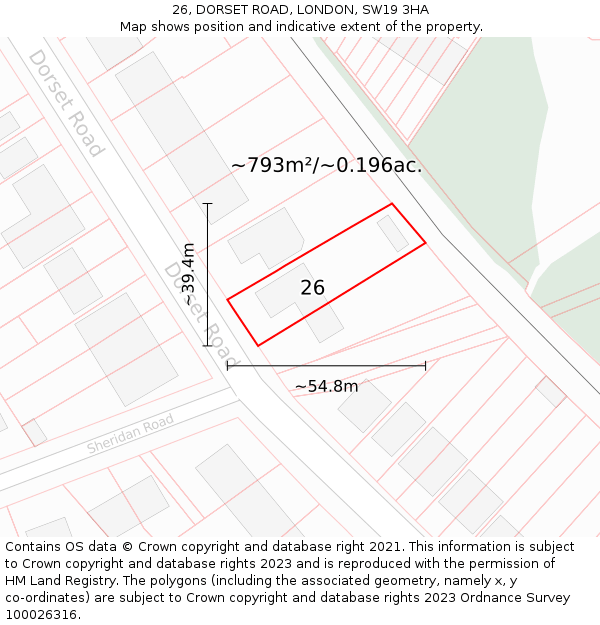 26, DORSET ROAD, LONDON, SW19 3HA: Plot and title map