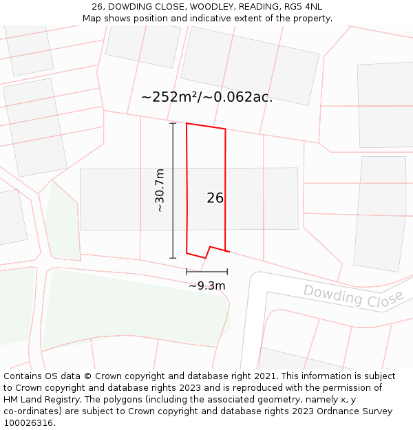 26, DOWDING CLOSE, WOODLEY, READING, RG5 4NL: Plot and title map