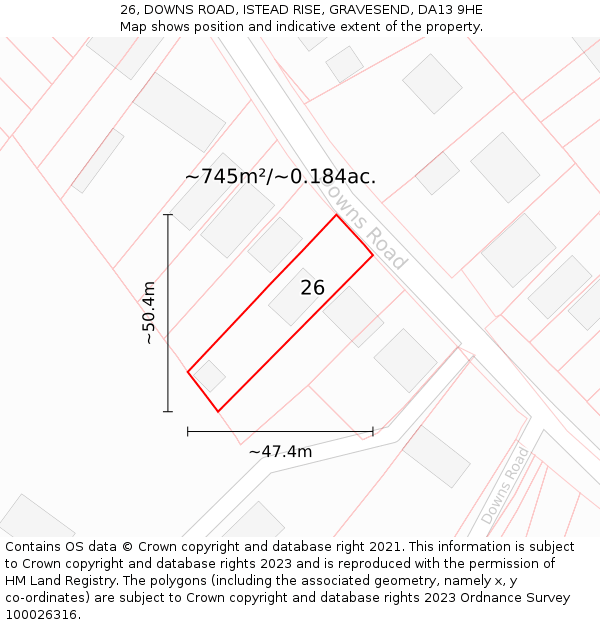 26, DOWNS ROAD, ISTEAD RISE, GRAVESEND, DA13 9HE: Plot and title map