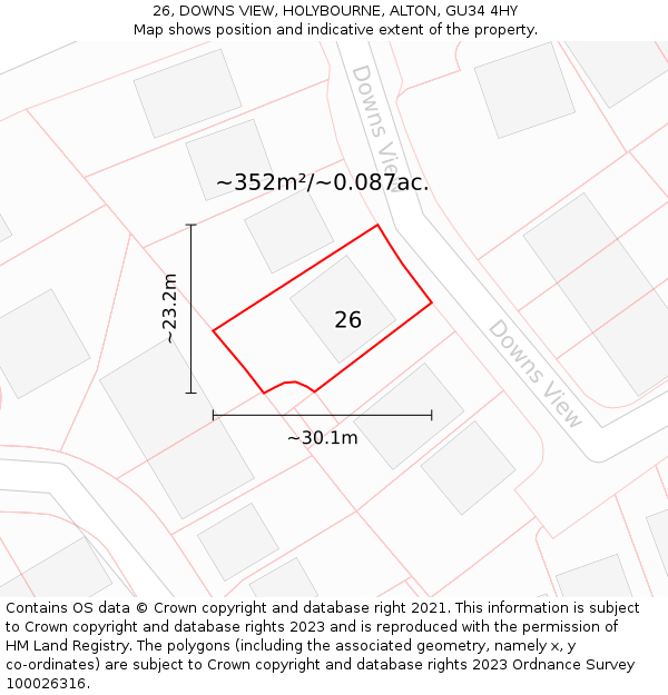 26, DOWNS VIEW, HOLYBOURNE, ALTON, GU34 4HY: Plot and title map