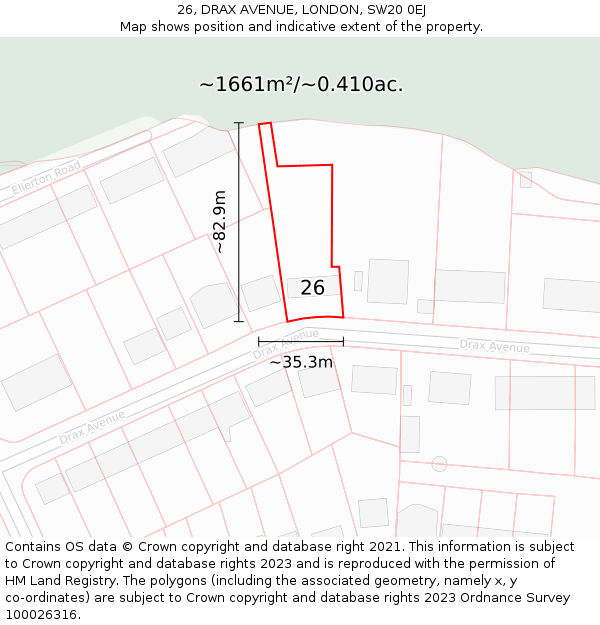 26, DRAX AVENUE, LONDON, SW20 0EJ: Plot and title map