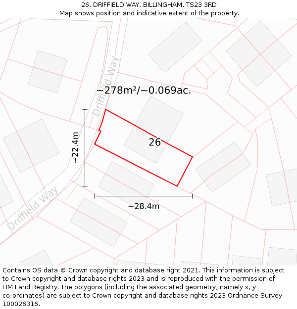 26, DRIFFIELD WAY, BILLINGHAM, TS23 3RD: Plot and title map