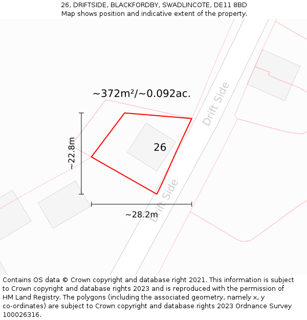 26, DRIFTSIDE, BLACKFORDBY, SWADLINCOTE, DE11 8BD: Plot and title map