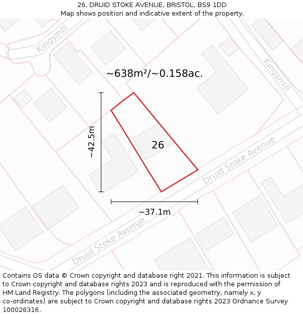 26, DRUID STOKE AVENUE, BRISTOL, BS9 1DD: Plot and title map