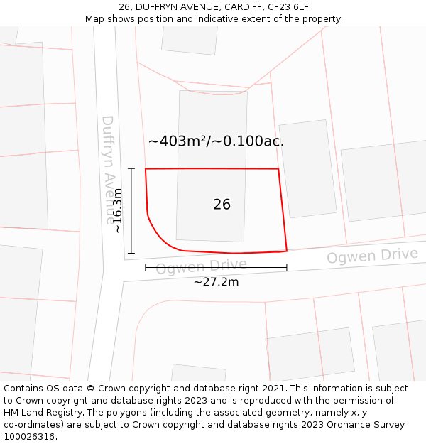 26, DUFFRYN AVENUE, CARDIFF, CF23 6LF: Plot and title map