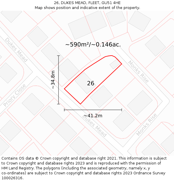26, DUKES MEAD, FLEET, GU51 4HE: Plot and title map