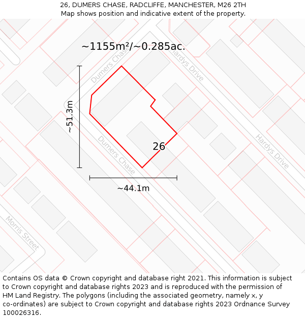 26, DUMERS CHASE, RADCLIFFE, MANCHESTER, M26 2TH: Plot and title map