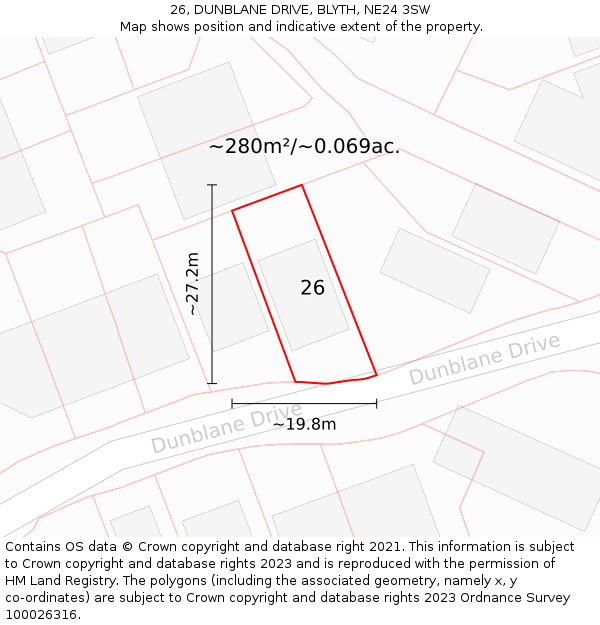 26, DUNBLANE DRIVE, BLYTH, NE24 3SW: Plot and title map