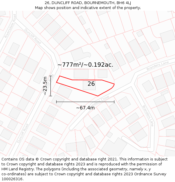 26, DUNCLIFF ROAD, BOURNEMOUTH, BH6 4LJ: Plot and title map