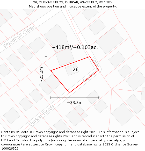26, DURKAR FIELDS, DURKAR, WAKEFIELD, WF4 3BY: Plot and title map