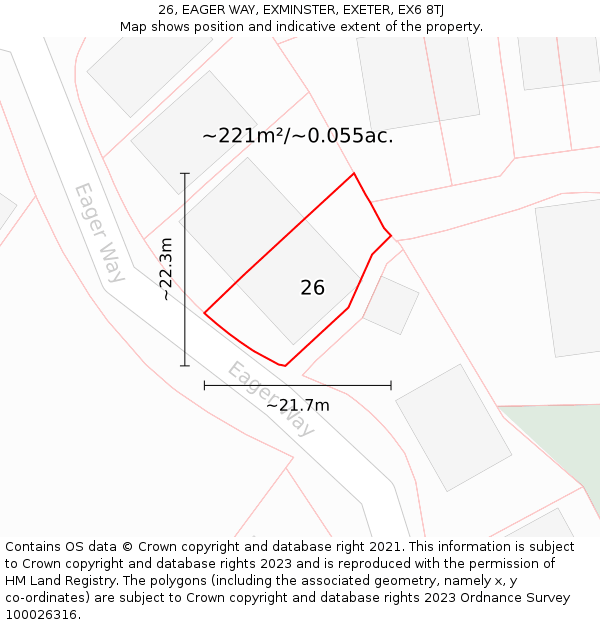 26, EAGER WAY, EXMINSTER, EXETER, EX6 8TJ: Plot and title map