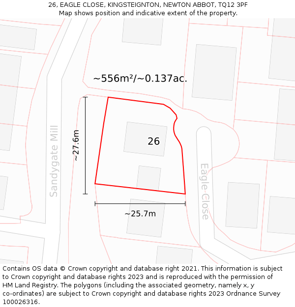 26, EAGLE CLOSE, KINGSTEIGNTON, NEWTON ABBOT, TQ12 3PF: Plot and title map