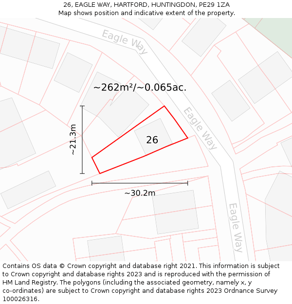 26, EAGLE WAY, HARTFORD, HUNTINGDON, PE29 1ZA: Plot and title map