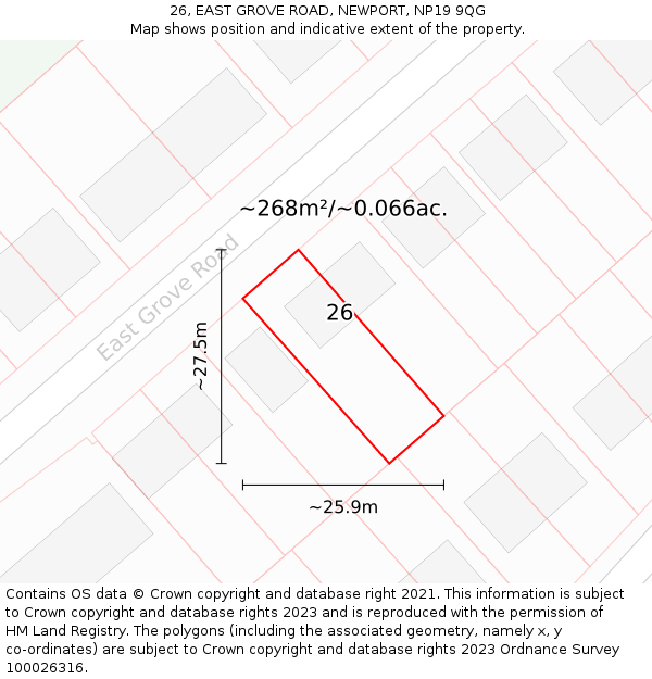 26, EAST GROVE ROAD, NEWPORT, NP19 9QG: Plot and title map