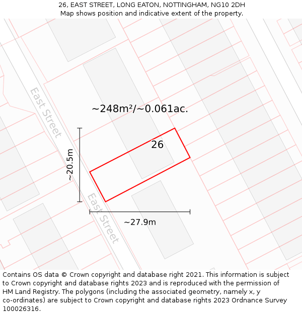 26, EAST STREET, LONG EATON, NOTTINGHAM, NG10 2DH: Plot and title map