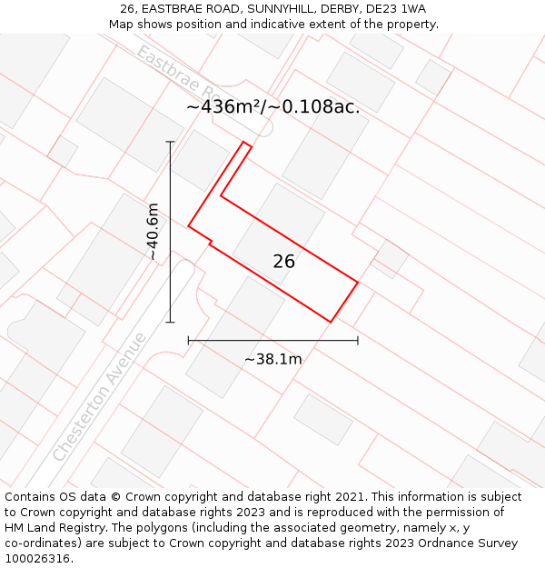 26, EASTBRAE ROAD, SUNNYHILL, DERBY, DE23 1WA: Plot and title map
