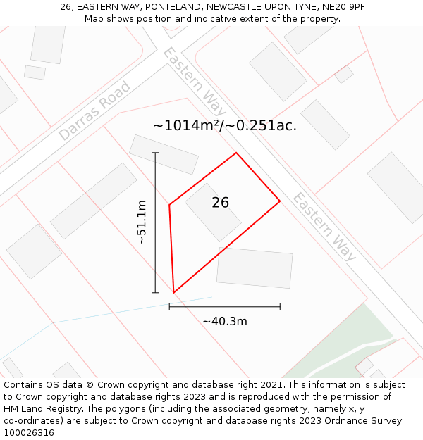 26, EASTERN WAY, PONTELAND, NEWCASTLE UPON TYNE, NE20 9PF: Plot and title map