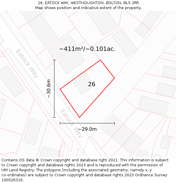 26, EATOCK WAY, WESTHOUGHTON, BOLTON, BL5 2RR: Plot and title map