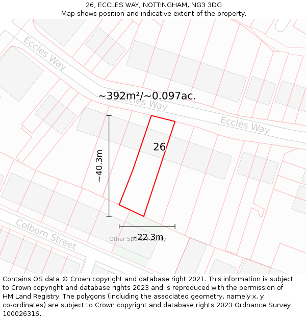 26, ECCLES WAY, NOTTINGHAM, NG3 3DG: Plot and title map