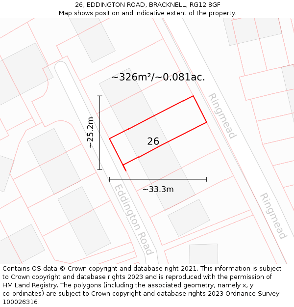 26, EDDINGTON ROAD, BRACKNELL, RG12 8GF: Plot and title map