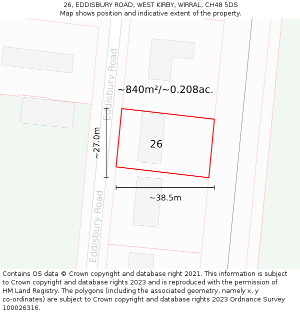 26, EDDISBURY ROAD, WEST KIRBY, WIRRAL, CH48 5DS: Plot and title map