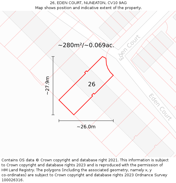 26, EDEN COURT, NUNEATON, CV10 9AG: Plot and title map