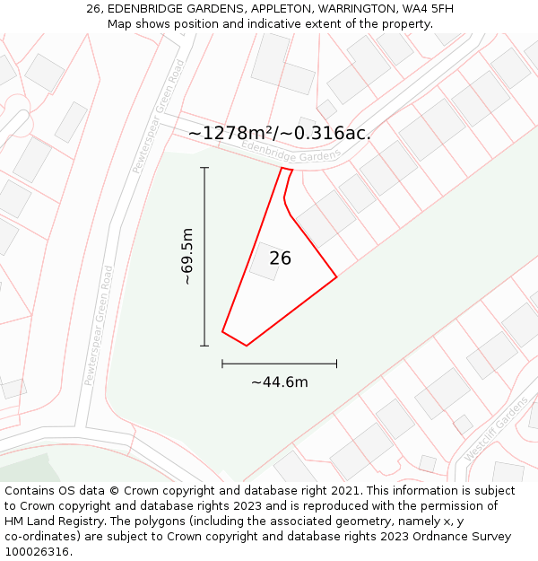 26, EDENBRIDGE GARDENS, APPLETON, WARRINGTON, WA4 5FH: Plot and title map