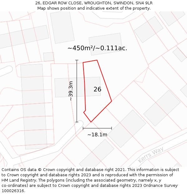 26, EDGAR ROW CLOSE, WROUGHTON, SWINDON, SN4 9LR: Plot and title map