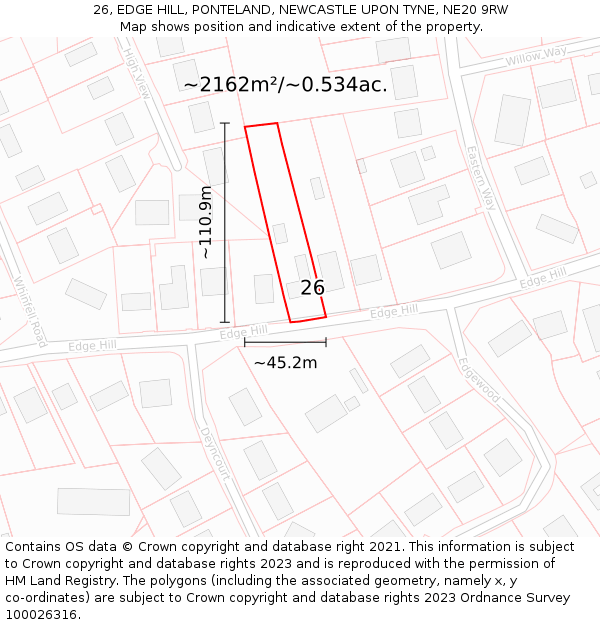 26, EDGE HILL, PONTELAND, NEWCASTLE UPON TYNE, NE20 9RW: Plot and title map