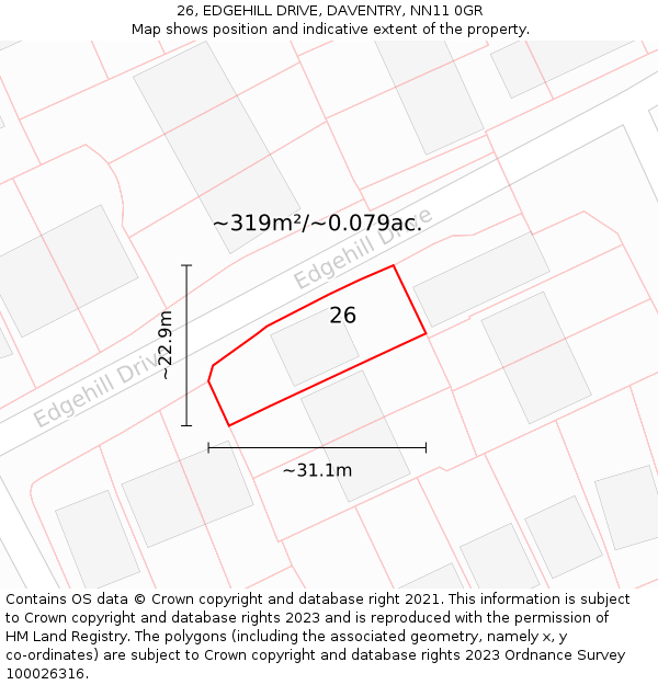 26, EDGEHILL DRIVE, DAVENTRY, NN11 0GR: Plot and title map