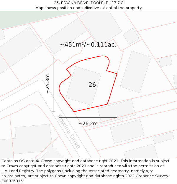 26, EDWINA DRIVE, POOLE, BH17 7JG: Plot and title map