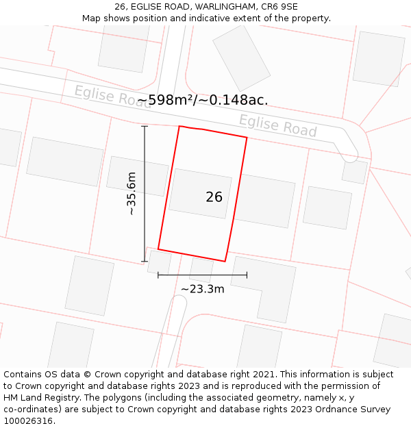 26, EGLISE ROAD, WARLINGHAM, CR6 9SE: Plot and title map