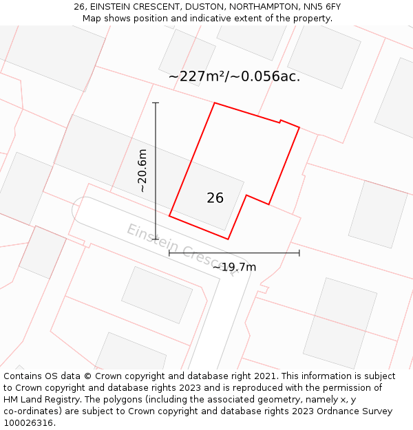 26, EINSTEIN CRESCENT, DUSTON, NORTHAMPTON, NN5 6FY: Plot and title map