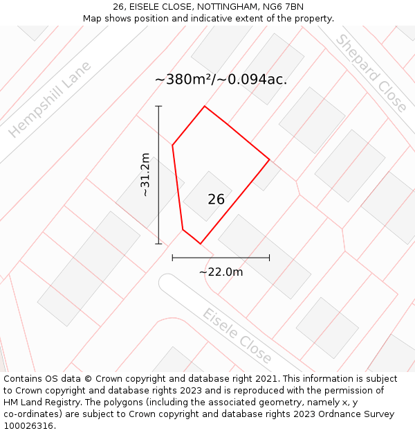 26, EISELE CLOSE, NOTTINGHAM, NG6 7BN: Plot and title map