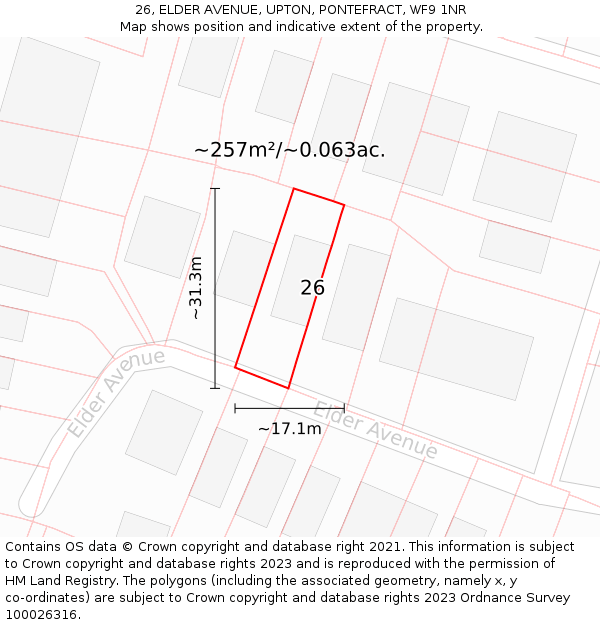 26, ELDER AVENUE, UPTON, PONTEFRACT, WF9 1NR: Plot and title map