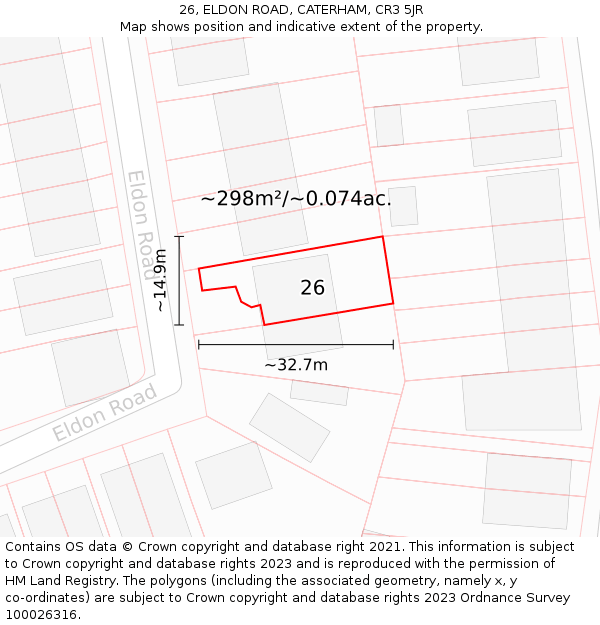 26, ELDON ROAD, CATERHAM, CR3 5JR: Plot and title map