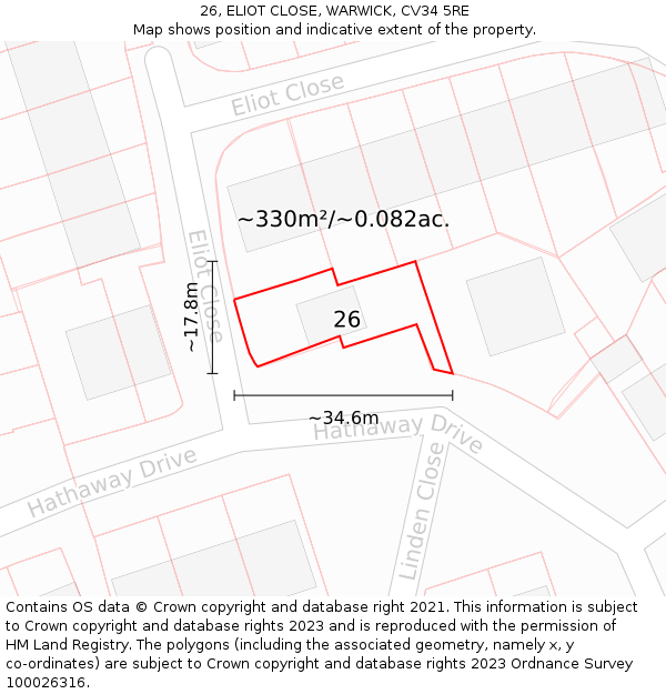 26, ELIOT CLOSE, WARWICK, CV34 5RE: Plot and title map