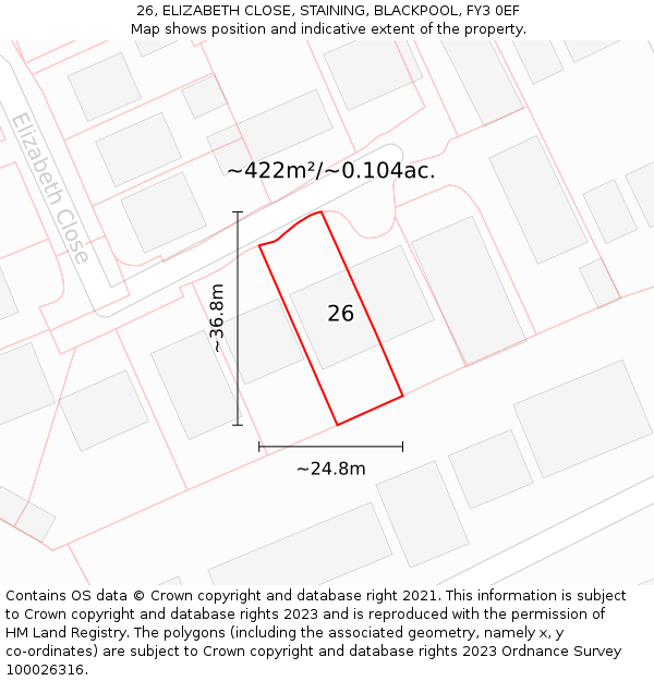 26, ELIZABETH CLOSE, STAINING, BLACKPOOL, FY3 0EF: Plot and title map