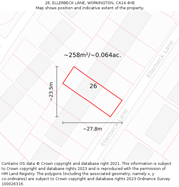 26, ELLERBECK LANE, WORKINGTON, CA14 4HE: Plot and title map