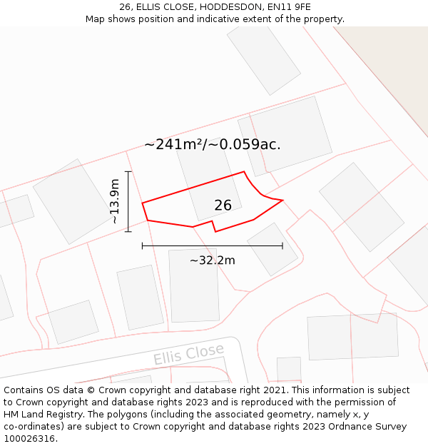 26, ELLIS CLOSE, HODDESDON, EN11 9FE: Plot and title map