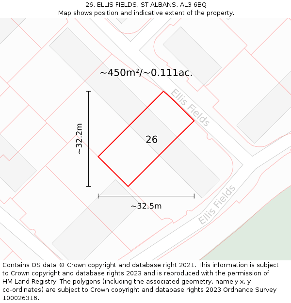 26, ELLIS FIELDS, ST ALBANS, AL3 6BQ: Plot and title map