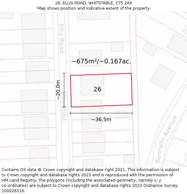 26, ELLIS ROAD, WHITSTABLE, CT5 2AX: Plot and title map