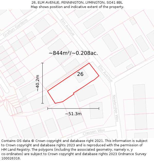 26, ELM AVENUE, PENNINGTON, LYMINGTON, SO41 8BL: Plot and title map
