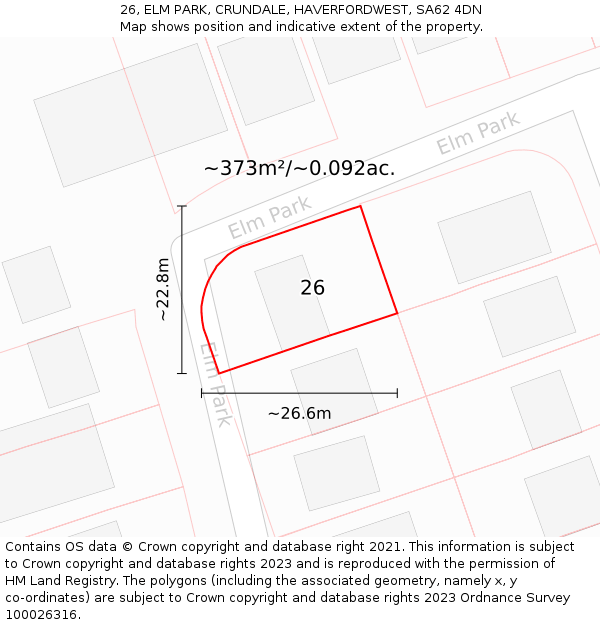 26, ELM PARK, CRUNDALE, HAVERFORDWEST, SA62 4DN: Plot and title map