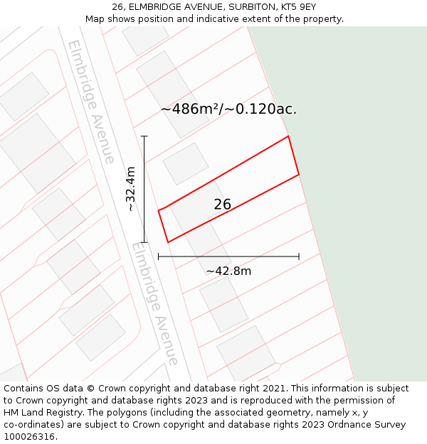 26, ELMBRIDGE AVENUE, SURBITON, KT5 9EY: Plot and title map