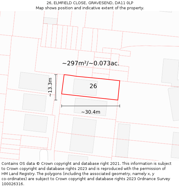 26, ELMFIELD CLOSE, GRAVESEND, DA11 0LP: Plot and title map