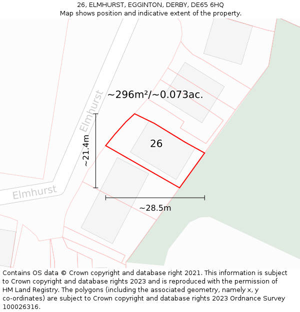 26, ELMHURST, EGGINTON, DERBY, DE65 6HQ: Plot and title map
