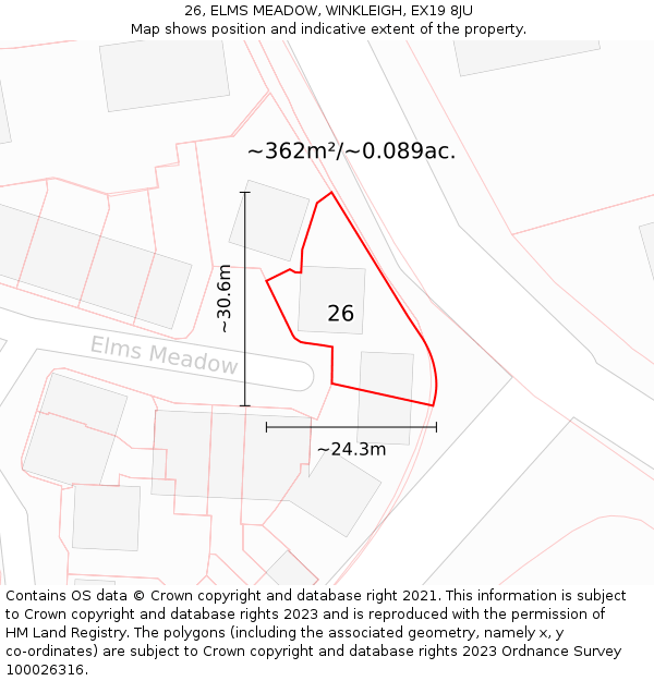 26, ELMS MEADOW, WINKLEIGH, EX19 8JU: Plot and title map