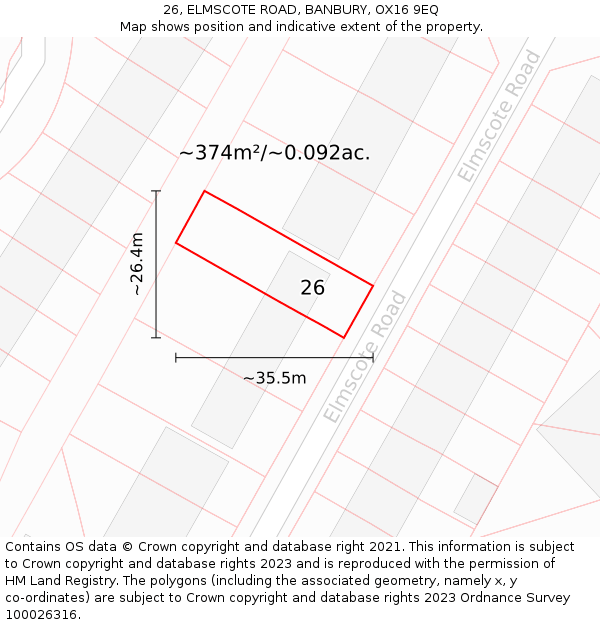 26, ELMSCOTE ROAD, BANBURY, OX16 9EQ: Plot and title map