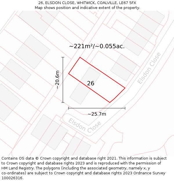 26, ELSDON CLOSE, WHITWICK, COALVILLE, LE67 5FX: Plot and title map